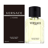 Versace L'Homme bottle front view showcasing a timeless woody-chypre silhouette