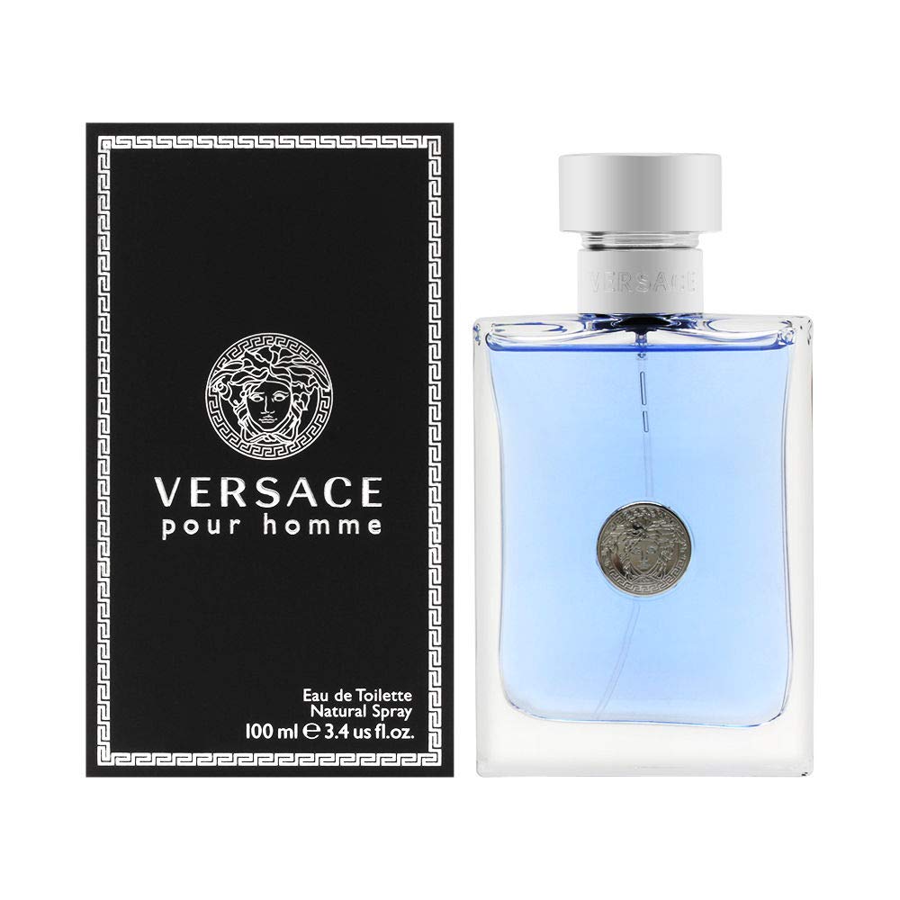 Versace Pour Homme bottle front view, classic aromatic fougere for everyday wear and confident presence.