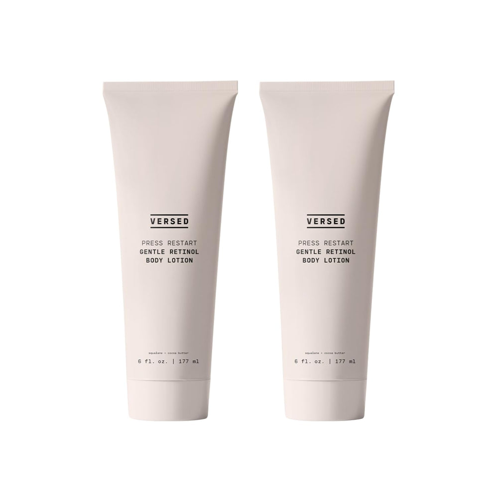 Versed Press Restart retinol body lotion bottle close-up for firming skin