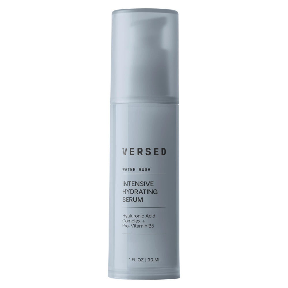 Versed Water Rush serum bottle front highlights lightweight hydration for daily use.