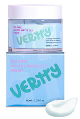 Vertty Tea Tree Xylitol Hydrating Facial Cream bottle demonstrates cooling hydration for sensitive skin.