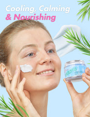 Cream spread on skin reveals a non-sticky, long-lasting moisture layer.