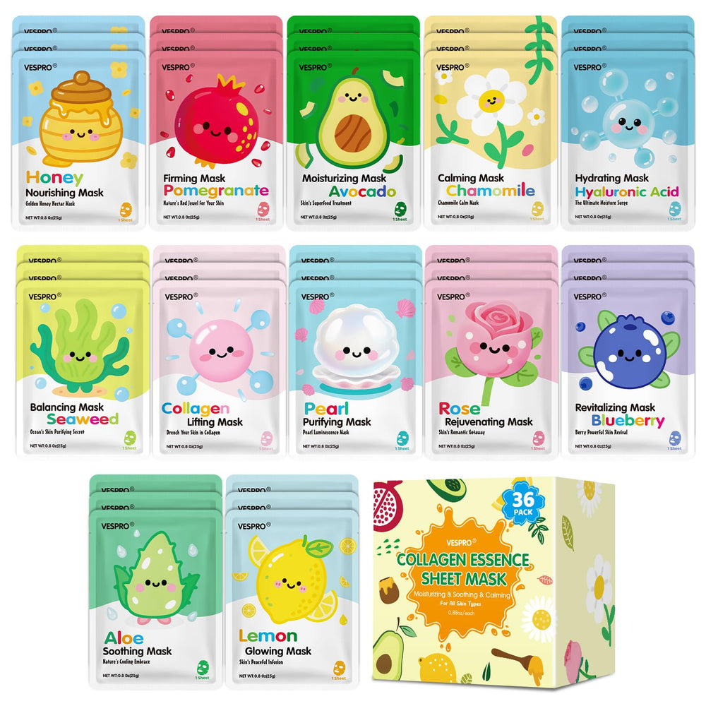 VESPRO 36-pack face mask collection for all skin types and spa ready moments