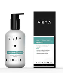 Veta Hair Stimulating Shampoo bottle front with unscented formula for daily care