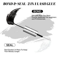 VEYESBEAUTY lash bond and seal bottle back highlighting gentle formula for comfortable wear.