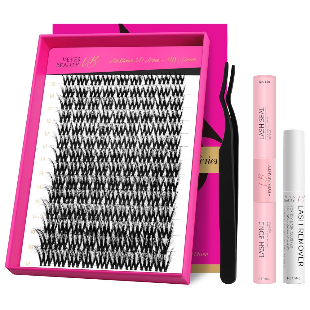 VEYESBEAUTY lash clusters kit with fluffy, 3D layered lashes for versatile looks