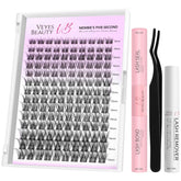 VEYESBEAUTY lash clusters kit tray with wispy lashes for quick DIY enhancement.