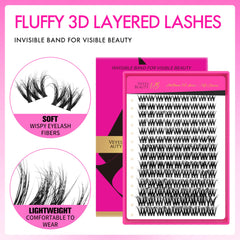 VEYESBEAUTY lash clusters wispy 3D layered for natural fullness.