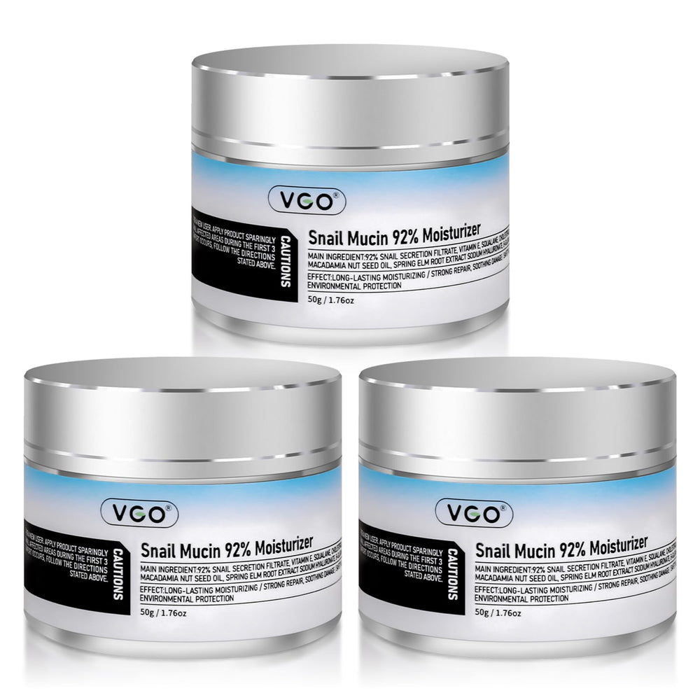 VGO snail mucin moisturizer bottle pack-shot highlighting 92% mucin for deep hydration.