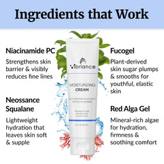 Hand applying Vibriance Moisturizing Cream demonstrates quick absorption and comfortable hydration.