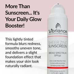 Vibriance Sheer Zinc Sunscreen tinted cream texture for light, dewy coverage.