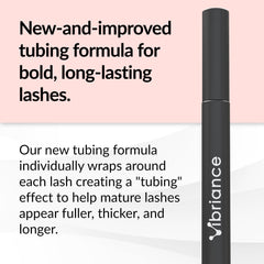 Vibriance Volumizing Mascara wand in soft black lifting lashes with tubing tubes