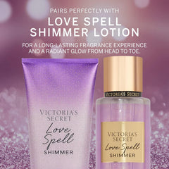 Victoria's Secret Love Spell Shimmer Lotion bottle for velvety fragrance