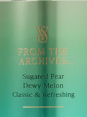 Victoria's Secret Pear Glace fragrance mist label closeup highlights premium branding and fragrance notes