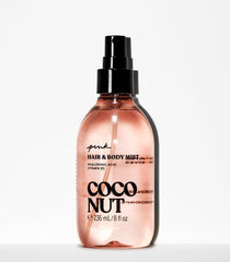 Victoria's Secret PINK Coconut Hair & Body Mist spray in action for quick hydration.