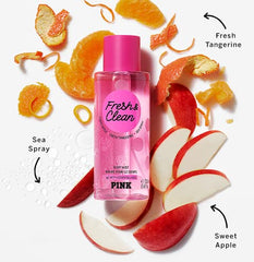 Victoria's Secret Pink Fresh & Clean set packaging emphasizing sustainability.