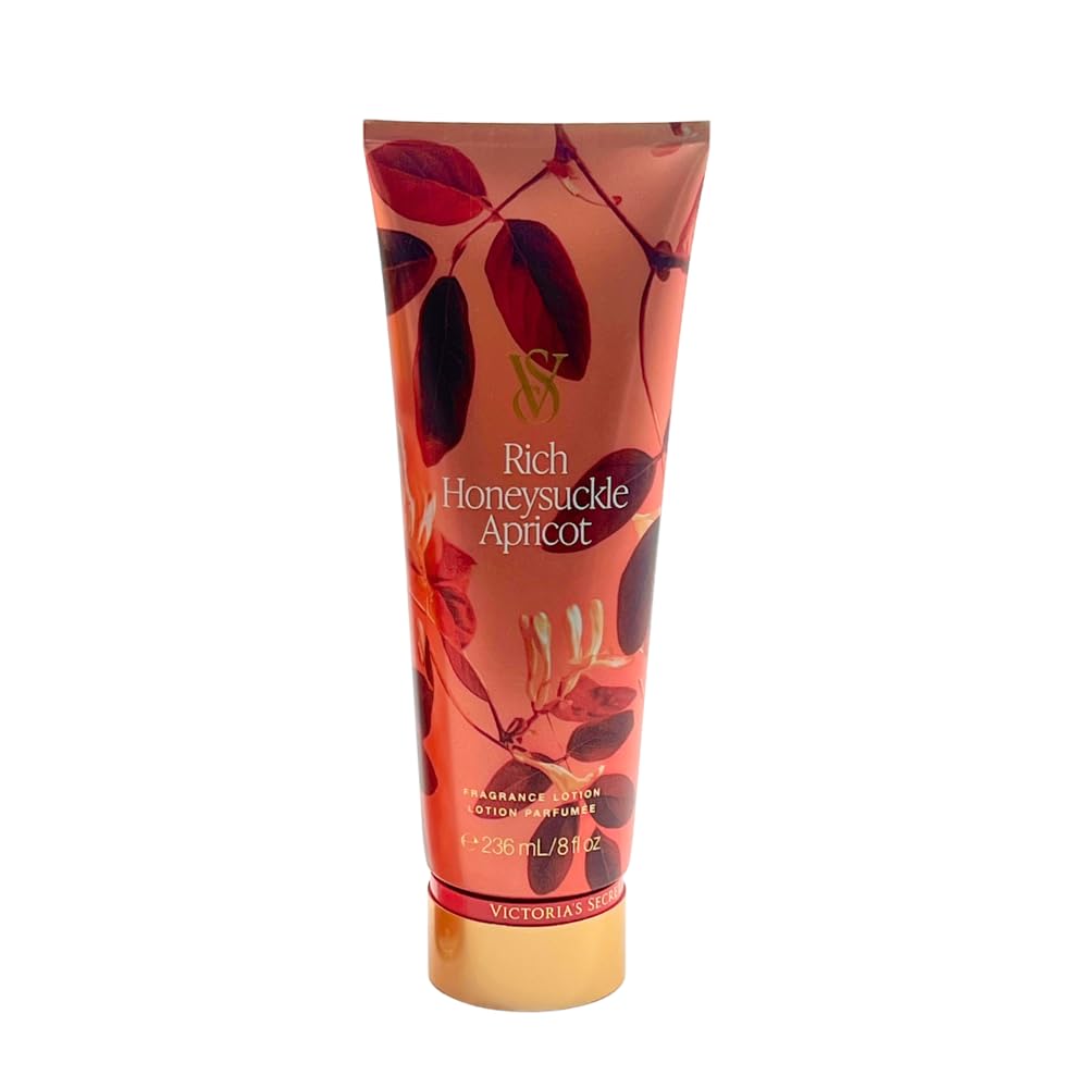 Victoria's Secret Rich Honeysuckle Apricot lotion bottle featuring silky hydration and fragrance