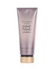 Victoria's Secret Velvet Petals Shimmer Lotion bottle showing glossy moisturizing formula