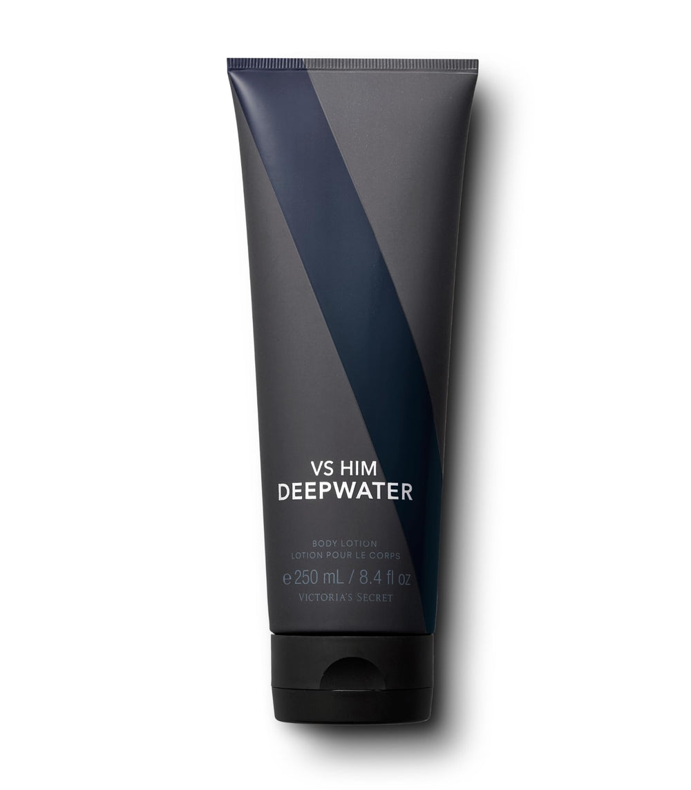 Victoria's Secret VS Him Deepwater lotion bottle front for fast-absorbing hydration.