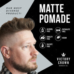Victory Crown Matte Pomade jar front view ideal for achieving natural texture and hold.