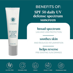VI Derm SPF 50 application on the body demonstrates full coverage.