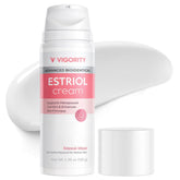 Vigority E3 face cream bottle with pump provides lightweight hydration for mature skin.
