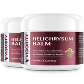 Vigority Helichrysum Balm jar showing whipped texture for facial and body hydration.
