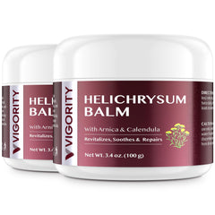 Vigority Helichrysum Balm jar showing whipped texture for facial and body hydration.