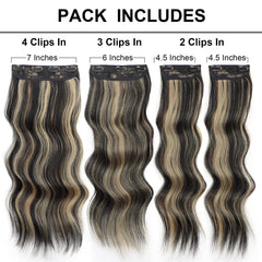 Vigorous four-piece clip-in set for flexible fullness and secure fit
