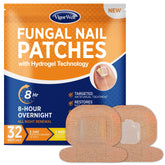 VigorWell toenail fungus patch pack showing 32 hydrogel patches for discreet daily use.