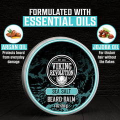 Viking Revolution beard balm Sea Salt jar offers hold and lightweight conditioning.
