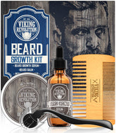 Viking Revolution beard growth oil bottle conditions and adds shine.