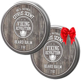 Viking Revolution Citrus Beard Balm jar displayed, citrus scent conditions for a softer beard
