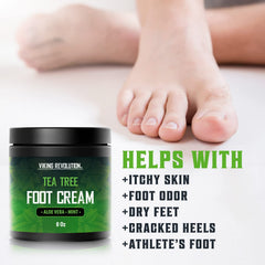 Closeup of massaging Viking Revolution foot cream on heel