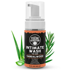 Viking Revolution mens intimate wash bottle-foam showing rich cleansing lather.