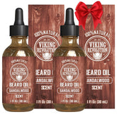 Viking Revolution sandalwood beard oil 2-pack bottle front for nourished, fragrant facial hair