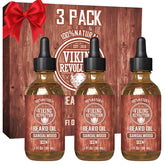 Viking Revolution sandalwood beard oil bottle front for softer, more manageable facial hair