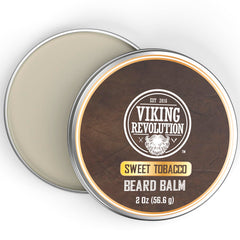 Close-up of Viking Revolution balm jar highlighting natural ingredients and smooth texture
