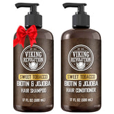 Viking Revolution Sweet Tobacco shampoo bottle highlights moisturizing formula for refreshed hair.