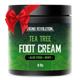 Viking Revolution Tea Tree Foot Cream jar provides soothing hydration for dry heels.
