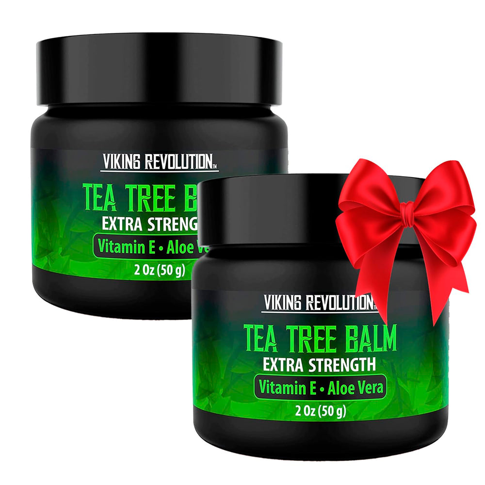 Viking Revolution Tea Tree Oil Cream bottle close-up for soothing skin.
