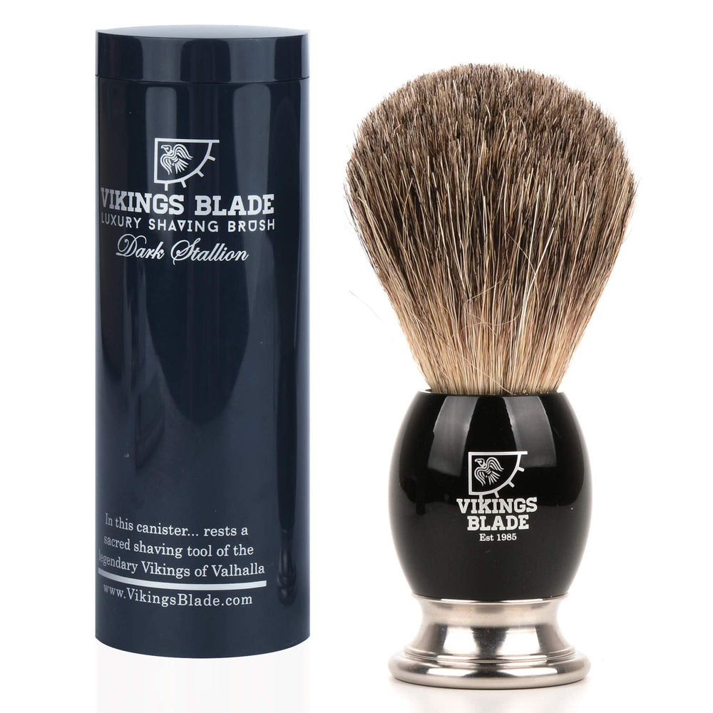 VIKINGS BLADE dark stallion handle close-up for precise shaving control.