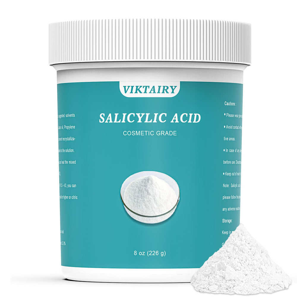 Viktairy Pure Salicylic Acid Powder crystals showing high purity for DIY exfoliant prep.