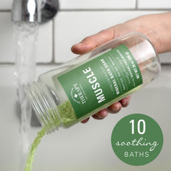 Water infused with eucalyptus mint from Village Naturals Therapy Muscle Bath Soak