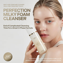 VINNE Signature Milky Foam Cleanser milk phase dispensing demonstrates gentle nourishment.