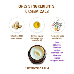 Vintage Tradition ingredients include olive oil and essential oils for soothing care.