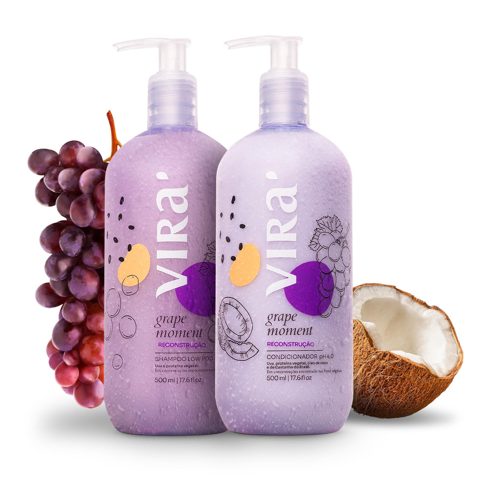 Virá Brazilian shampoo bottle emphasizes triple hydration for all hair types.