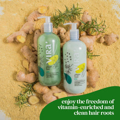 Virá Ginger Love Detox shampoo bottle pour with invigorating aroma