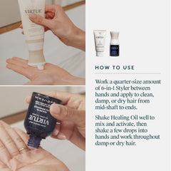 Application of VIRTUE 6-in-1 Hair Styler for versatile styling.