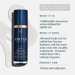 VIRTUE Correct Overnight Elixir dropper view emphasizes scalp hydration and nighttime care.